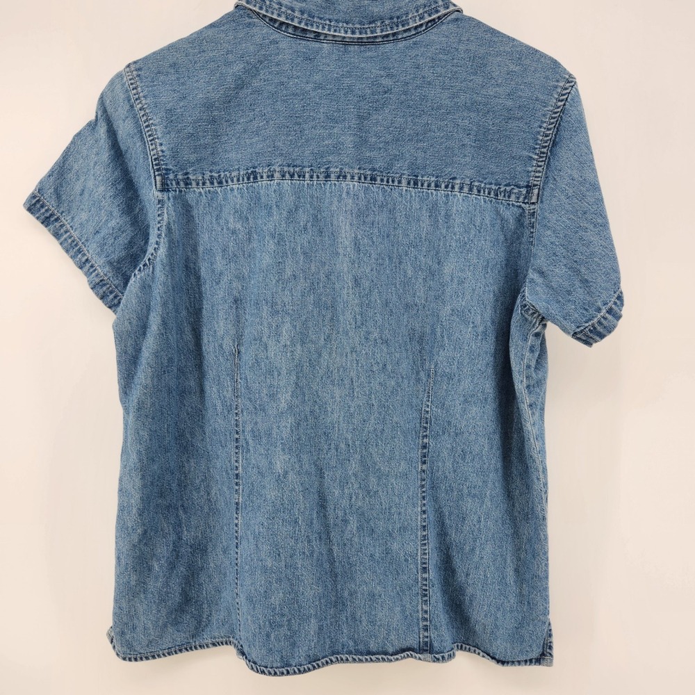 Faded Glory Jeans Co Womens Large Denim Button Down Shirt Short Sleeve Blue VTG - Picture 4 of 4